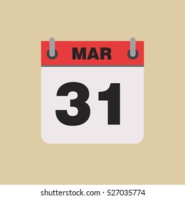 calendar flipping date time day month March simple flat vector illustration application app logo icon