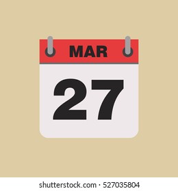 calendar flipping date time day month March simple flat vector illustration application app logo icon