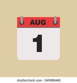 calendar flipping date time day month August simple flat vector illustration application app logo icon