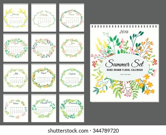 Calendar with floral collection.calendar 2016