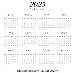 Calendar, for, 2024,2025,2026,2027,2028,2029,2030, 2031, isolated on a white background, Calendar 2024,Week starts on Sunday Desk Calendar 2024 template design, Office Calendar 2024,Week Starts 