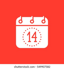 Calendar, Fourteenth of December icon vector, filled flat sign, solid white pictogram isolated on red. Valentines day symbol, logo illustration