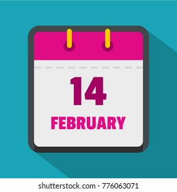 Calendar fourteenth february icon. Flat illustration of calendar fourteenth february vector icon for web