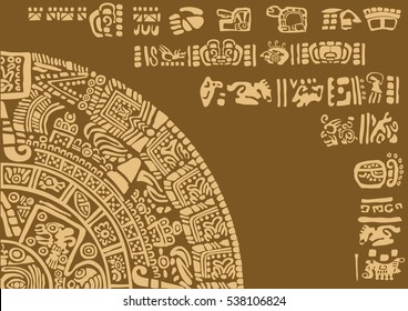 Calendar Fragment Of Ancient Civilizations.
Images Of Characters Of Ancient American Indians.The Aztecs, Mayans, Incas.