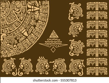 Calendar fragment of ancient civilizations.
Images of characters of ancient American Indians.The Aztecs, Mayans, Incas.