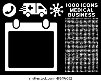 Calendar Frame icon with 1000 medical commerce white vector design elements. Clipart style is flat symbols, black background.