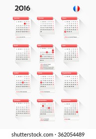 Calendar France 2016 with Holidays