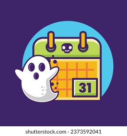 calendar and ghost halloween cartoon illustration