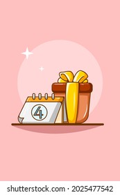 Calendar with gift cartoon illustration