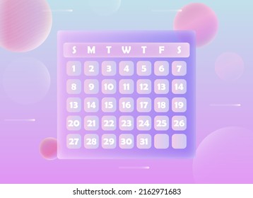 calendar glass morphism trendy style icon. calendar color vector icons with blur, transparent glass and purple gradient. for web and ui design, mobile apps and promo business polygraphy