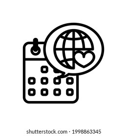 Calendar with globe outline icons. Vector illustration. Editable stroke. Isolated icon suitable for web, infographics, interface and apps.