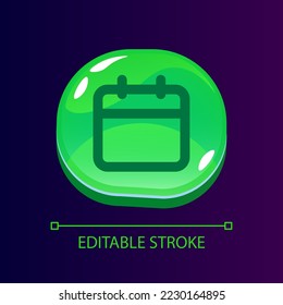 Calendar glossy ui button with linear icon. Time management. Business organizer. Isolated user interface element for web, mobile, video game design. Editable stroke. Arial font used