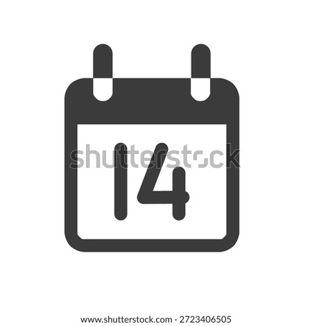 Calendar glyph icon showing date “14”, simple minimal design, representing schedule, event, appointment, and reminder concepts.Especially Valentine's Day. 