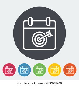 Calendar with goal. Single flat icon on the circle button. Vector illustration.