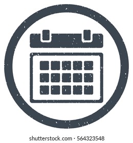 Calendar grainy textured icon inside circle for overlay watermark stamps. Flat symbol with dust texture.
