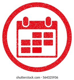 Calendar grainy textured icon inside circle for overlay watermark stamps. Flat symbol with dust texture. Circled dotted vector red ink rubber seal stamp with grunge design on a white background.