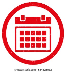Calendar grainy textured icon inside circle for overlay watermark stamps. Flat symbol with scratched texture. Circled dotted vector red ink rubber seal stamp with grunge design on a white background.