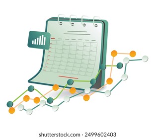 Calendar with a graph chart showing monthly data