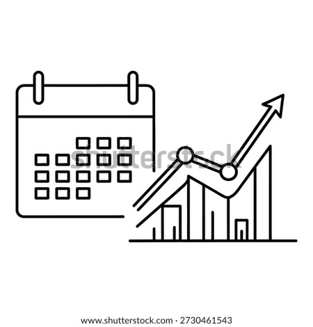 Calendar and graph icon illustrating increasing trend and data analysis