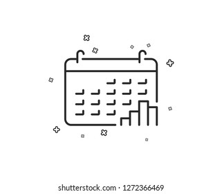 Calendar graph line icon. Column chart sign. Growth diagram symbol. Geometric shapes. Random cross elements. Linear Calendar graph icon design. Vector