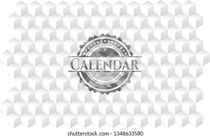 Calendar grey badge with geometric cube white background