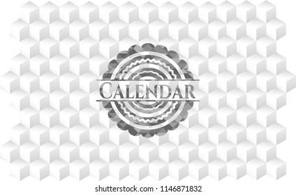 Calendar grey emblem. Vintage with geometric cube white background