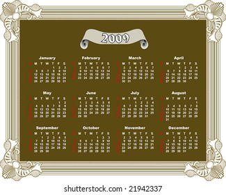 calendar grid for 2009 in a framework