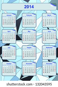 Calendar grid for 2014 in Blue Diamond background. Vector illustration