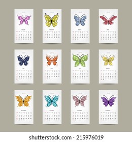 Calendar grid 2015, buttyrfly design