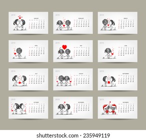 Calendar grid 2015 design. Couple in love together. Vector illustration