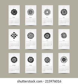 Calendar grid 2015 for your design, ethnic ornament