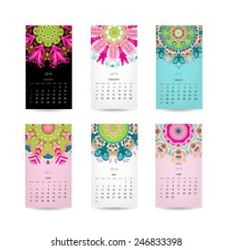 Calendar grid 2015 for your design, floral ornament. Vector illustration