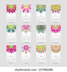 Calendar grid 2015 for your design, floral ornament. Vector illustration