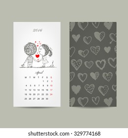 Calendar grid 2016 design. Couple in love together. Vector illustration