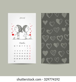 Calendar grid 2016 design. Couple in love together. Vector illustration