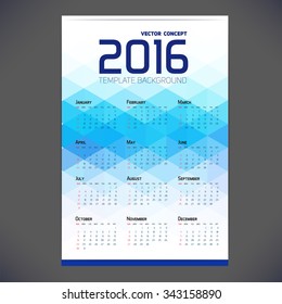 Calendar grid for 2016, template for you design on geometric background.