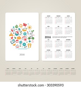Calendar grid for 2016. A vector.