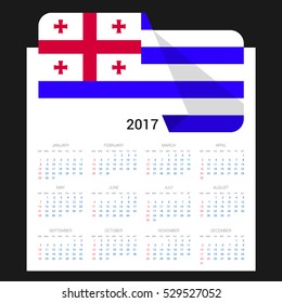 Calendar grid for 2017 with Ajaria flag on 2017. National flag on a Black background with shadow. Sundays first. Best for business and office needs. Vector illustration