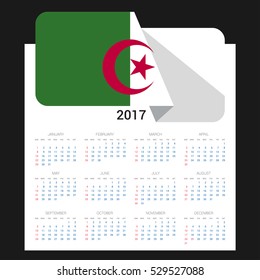 Calendar grid for 2017 with Alegeria flag on 2017. National flag on a Black background with shadow. Sundays first. Best for business and office needs. Vector illustration