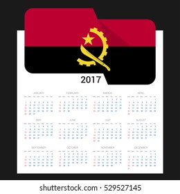 Calendar grid for 2017 with Angola flag on 2017. National flag on a Black background with shadow. Sundays first. Best for business and office needs. Vector illustration
