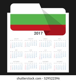 Calendar grid for 2017 with Bulgaria flag on 2017. National flag on a Black background with shadow. Sundays first. Best for business and office needs. Vector illustration