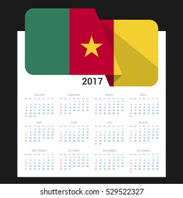 Calendar grid for 2017 with Cameroon flag on 2017. National flag on a Black background with shadow. Sundays first. Best for business and office needs. Vector illustration