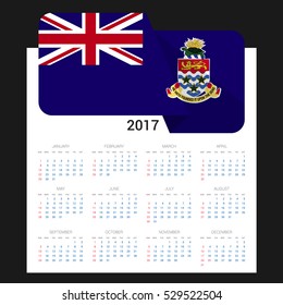 Calendar grid for 2017 with Cayman Islands  flag on 2017. National flag on a Black background with shadow. Sundays first. Best for business and office needs. Vector illustration