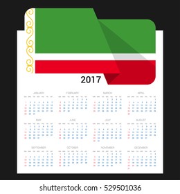 Calendar grid for 2017 with Chechen Republic of Lchkeria flag on 2017. National flag on a Black background with shadow. Sundays first. Best for business and office needs. Vector illustration