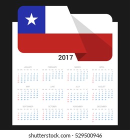 Calendar grid for 2017 with Chile flag on 2017. National flag on a Black background with shadow. Sundays first. Best for business and office needs. Vector illustration