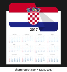 Calendar grid for 2017 with Croatia flag on 2017. National flag on a Black background with shadow. Sundays first. Best for business and office needs. Vector illustration