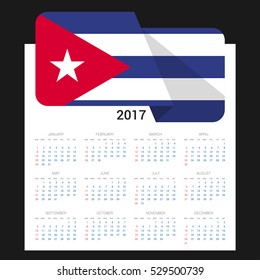 Calendar grid for 2017 with Cuba flag on 2017. National flag on a Black background with shadow. Sundays first. Best for business and office needs. Vector illustration