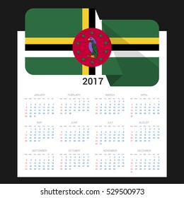 Calendar grid for 2017 with Dominica flag on 2017. National flag on a Black background with shadow. Sundays first. Best for business and office needs. Vector illustration