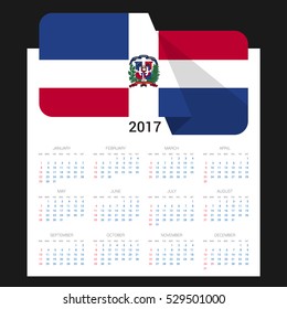 Calendar grid for 2017 with Dominican Republic flag on 2017. National flag on a Black background with shadow. Sundays first. Best for business and office needs. Vector illustration