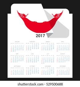 Calendar grid for 2017 with East Timor flag on 2017. National flag on a Black background with shadow. Sundays first. Best for business and office needs. Vector illustration